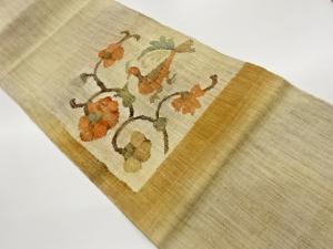 手織り紬鳥・花唐草模様織出し名古屋帯